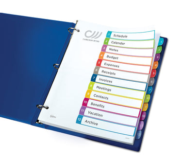 Avery 12 Tab Dividers for 3 Ring Binders, Customizable Table of Contents, Multicolor Tabs, 1 Set (11843) 1 pack